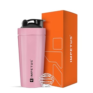 impetus stainless steel protein shaker bottle 750ml  leakproof gym shaker with measurement markings  for protein shakes pre-workout amp fitness drinks  pink