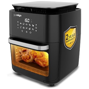 impex airchef xl 12l air fryer oven 1800w otg air fryer for home with digital display amp 10 preset menu  rotisserie rotation basket barbeque grill oil tray  cyclonic airflow  2yr warranty black