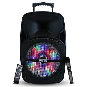 impex party speaker st-80an 55 w multimedia portable trolley speaker with wireless mic remote and dj led light function supports aux bluetooth usb sd tf fm radio 1 year warranty black