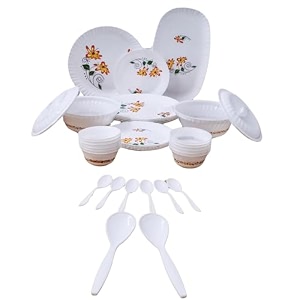imphi dinner set  unbreakable collection - light-weight daily use crockery set for dining dishwasher safe - pack of 36 orange