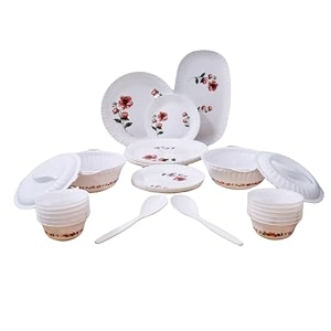 imphi polypropylene dinner set - unbreakable collection - light-weight daily use crockery set for dining dishwasher safe - pack of 36 red
