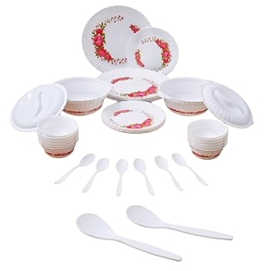 imphi polypropylene dinner set - unbreakable collection - light-weight daily use crockery set for dining dishwasher safe - pack of 36 pink rose