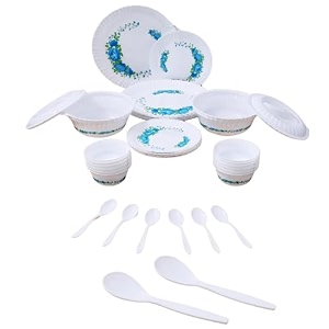 imphi polypropylene dinner set - unbreakable collection - light-weight daily use crockery set for dining dishwasher safe - pack of 36 blue rose