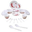 IMPHI Polypropylene Dinner Set - Unbreakable Collection - Light-Weight, Daily Use Crockery Set for Dining, Dishwasher Safe - Pack of 36 (Pink Rose)