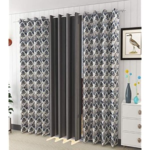 impression hut curtains polyester tree printed set of 3 pcs grey 2tree1plain size for window 4 feet x 6 feet blackout