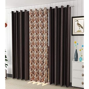 impression hut curtains polyester tree printed set of 3 pcs brown 1tree2plain size for window 4 feet x 5 feet