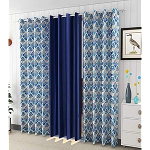 impression hut curtains polyester tree printed set of 3 pcs blue2tree1plain size for long door 4 feet x 9 feet