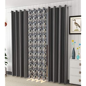 impression hut curtains polyester tree printed set of 3 pcs grey 1tree2plain size for long door 4 feet x 8 feet blackout