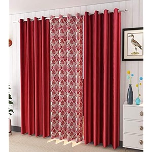 impression hut curtains polyester tree printed set of 3 pcs maroon1tree2plain size for long door 4 feet x 9 feet