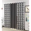 Impression Hut Curtains Polyester Tree Printed Set of 3 Pcs Grey (2Tree+1Plain) Size for Extra Long Door 4 Feet x 10 Feet, Blackout