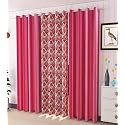 Curtains Polyester Tree Printed Set of 3 Pcs Pink(1Tree+2Plain) Size for Window 4 Feet x 5 Feet