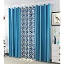 Polyester, Polyester Blend Printed Curtain, Long Door - 8 ft, Aqua Blue, Pack of 3