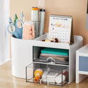 IMPRONOW 3 Compartments Abs Plastic Desk Organizer with Drawer & Storage Box for Office & Study Table