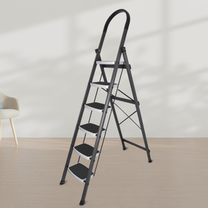 impulse by plantex heavy steel folding 6 step ladder for home-6 wide anti-skid stepsgray  white steel ladder with platform