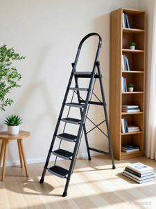 impulse by plantex ladder for home-foldable steel 7 step ladder-wide anti skid steps gray  white steel ladder