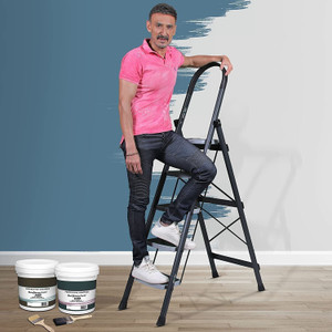 impulse by plantex steel ladder for home foldable ladder wide anti skid 5 step ladder graywhite steel ladder with platform