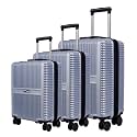 Impulse Urban Polycarbonate (PC) Set of 3 (Cabin + Medium + Large) Trolley Bag for Travel Small Cabin Check in, Luggage Bag Travel Hard Case with 8 Wheels 360 Degree Wheeling System (Silver)