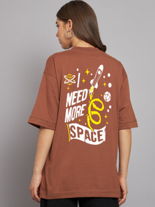 imsa moda printed women round neck brown t-shirt