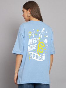 imsa moda printed women round neck light blue t-shirt