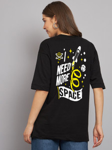 imsa moda printed women round neck black t-shirt