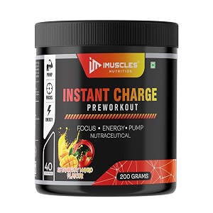 instant energy pre workout 200gm 40 servings strawberry mango supplement powder with creatine monohydrate arginine beta-alanine electrify muscle pump for men women