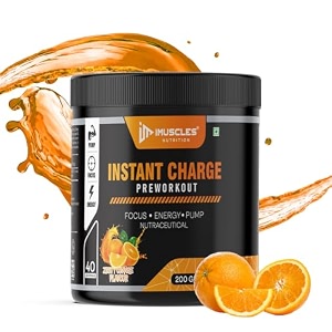 imuscles nutrition instant energy pre workout supplement powder with creatine monohydrate arginine beta-alanine electrify muscle pump caffeinated for men women 200gm 40 servings strawmango splash flavourtropical twist mojito flavourzesty mix barrieswatermelon orange flavours 200 gram zesty orange