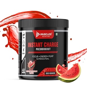 imuscles nutrition instant charge preworkout supplement powder with focus energy amp pump  delicious watermelon flavour 40 servings 200g  nutraceutical formula for performance