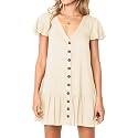 Imysty Womens Summer Polka Dot V Neck Button Down Loose Mini Dress