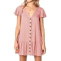 Imysty Womens Summer Polka Dot V Neck Button Down Loose Mini Dress