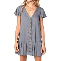 Imysty Womens Summer Polka Dot V Neck Button Down Loose Mini Dress