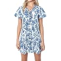 Imysty Womens Summer Polka Dot V Neck Button Down Loose Mini Dress
