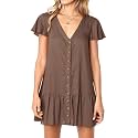Imysty Womens Summer Polka Dot V Neck Button Down Loose Mini Dress