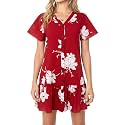 Imysty Womens Summer Polka Dot V Neck Button Down Loose Mini Dress