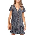 Imysty Womens Summer Polka Dot V Neck Button Down Loose Mini Dress