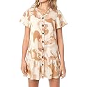 Imysty Womens Summer Polka Dot V Neck Button Down Loose Mini Dress