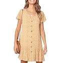 Imysty Womens Summer Polka Dot V Neck Button Down Loose Mini Dress