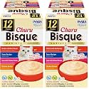 INABA Churu Bisque for Cats, Creamy Lickable Purée Side Dish with Vitamin E, 1.4 Ounces per Pouch, 12 Pouches, Tuna &amp; Chicken Variety (Pack of 2)