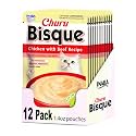 INABA Churu Bisque for Cats, Creamy Lickable Purée Side Dish with Vitamin E, 1.4 Ounces per Pouch, 12 Pouches, Chicken with Beef Recipe