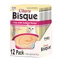 INABA Churu Bisque for Cats, Creamy Lickable Purée Side Dish with Vitamin E, 1.4 Ounces per Pouch, 12 Pouches, Tuna with Salmon Recipe