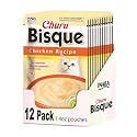 INABA Churu Bisque for Cats, Creamy Lickable Purée Side Dish with Vitamin E, 1.4 Ounces per Pouch, 12 Pouches, Chicken Recipe