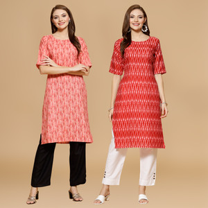 inaia pack of 2 ikat crepe straight kurta for women multicolor