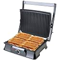 Inalsa Super Jumbo Max-grill 2000-Watt Sandwich Maker/Contact Grill with Temperature Controller and LED indicator | Non-stick coated plates | Cool touch sliding Handle | 4 Slice Bread, (Black/Grey)