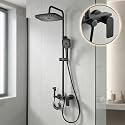 InArt Brass Wall Mount Shower Set, 4-Function Mixer Shower System with Hand Shower, Overhead Shower, and Jet Spray for Bathrooms Black Color