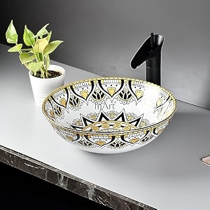 inart ceramic round modern table top wash basin design 39 x 39 cm yellow