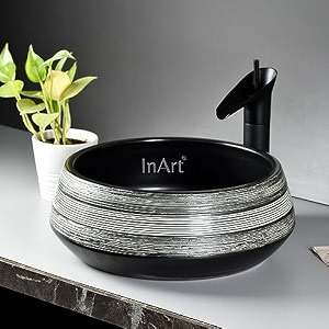 inart round ceramic table top wash basin  stylish amp functional design for modern bathrooms black color