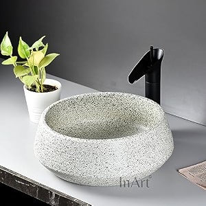 inart light green speckled ceramic table top washbasin for bathroom matt round counter top wash basin above counter vanity bathroom sink for home hotel and restaurant