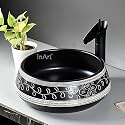 InArt Ceramic Round Modern Table Top Wash Basin Design 42 x 42 CM (Black Matt DW267)