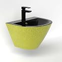InArt Ceramic Wall Hung Half Pedestal Wash Basin – Elegant Wall Mount Bathroom Sink for Bathroom & Living Room, 53 x 44 x 39 Cm Black Gold Leather