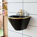 InArt Ceramic Wall Hung Half Pedestal Wash Basin – Elegant Wall Mount Bathroom Sink for Bathroom &amp; Living Room, 53 x 44 x 39 Cm Black Gold Line