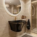 InArt Wall Hung Ceramic Wash Basin with Half Pedestal, 20 x 18 Slim Rim Bathroom Vessel Sink, Black Glossy Finish